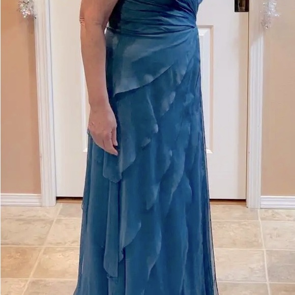 Adrianna Papell formal long gown, size 10 smoky blue with crystals. - Picture 4 of 10